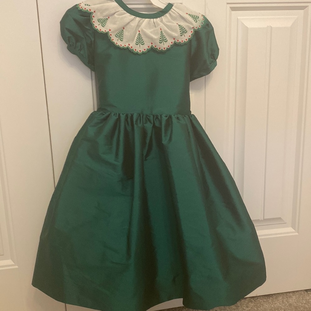 Susan Lively NWT Christmas Holiday Dress Green w matching hair bow!